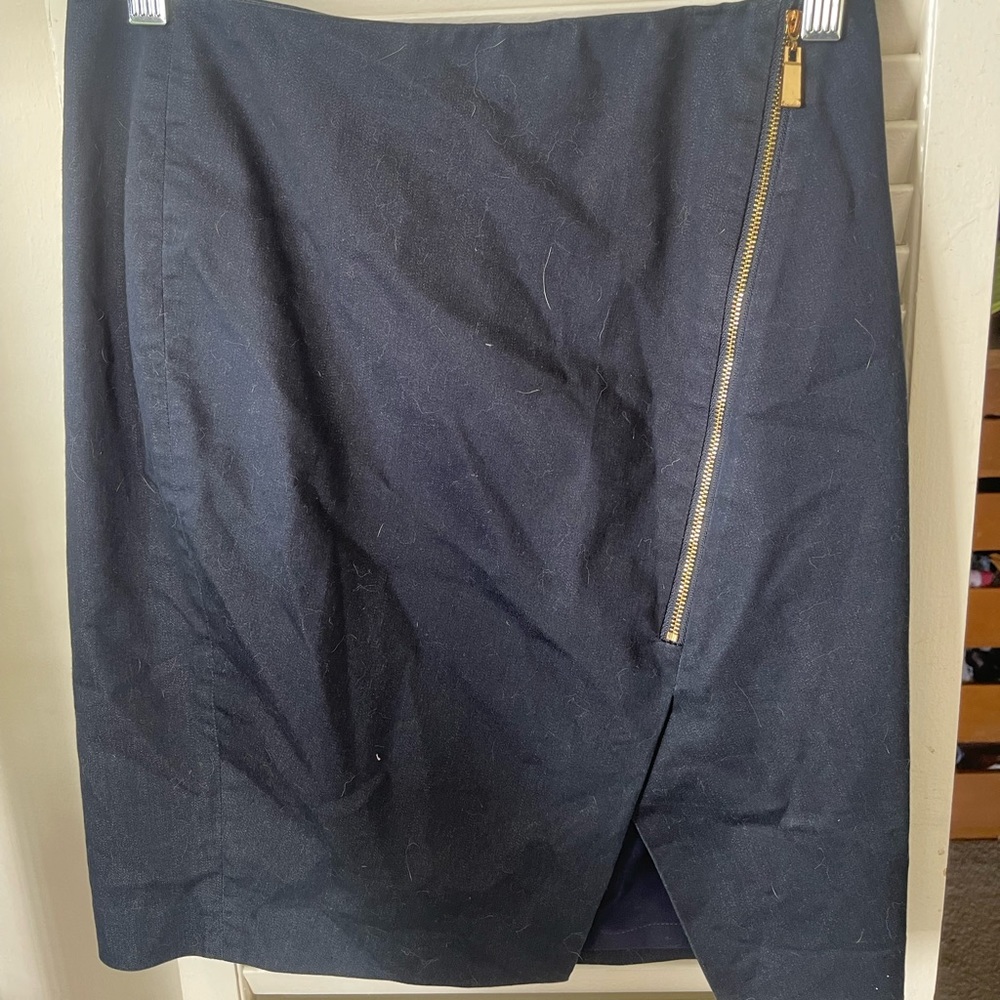 Navy Denim Looking Pencil Skirt with Gold Side Zipper